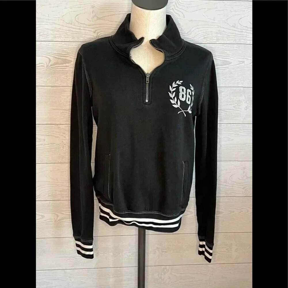 PINK Victoria’s Secret black 1/4 zip pullover sweatshirt, size Small